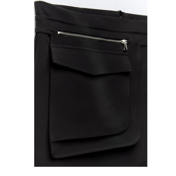 Zara Mini Skirt Asymmetrical Pocket Mid Rise Black Silver Buckle Zippered Small - Picture 8 of 9